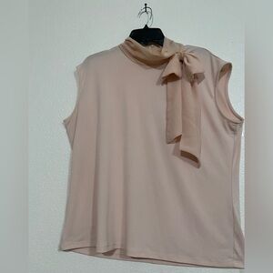 Calvin Klein Cream Sleeveless Blouse with Bow XL